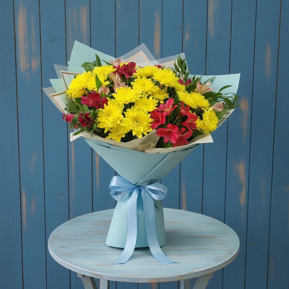 Букет цветов из: Альстромерии и Хризантемы в Сасыколи