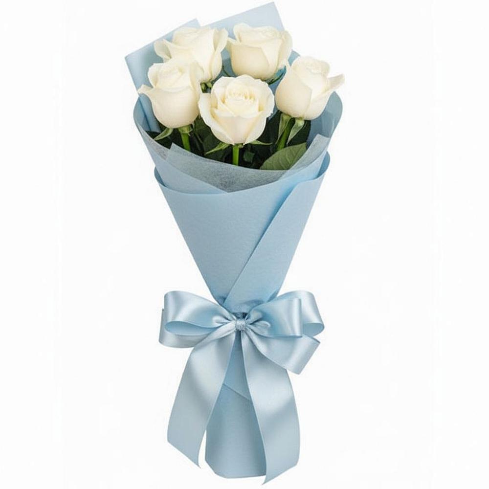 Букет 5 Белых роз Проуд в Сасыколи