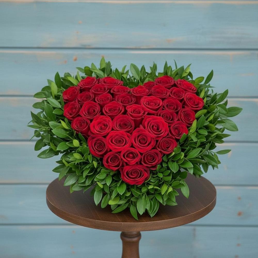 Цветочная композиция из Розы в виде сердца в Сасыколи