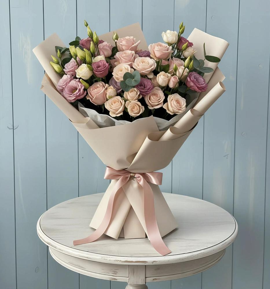 Букет цветов из: Розы и Лизиантусы в Сасыколи