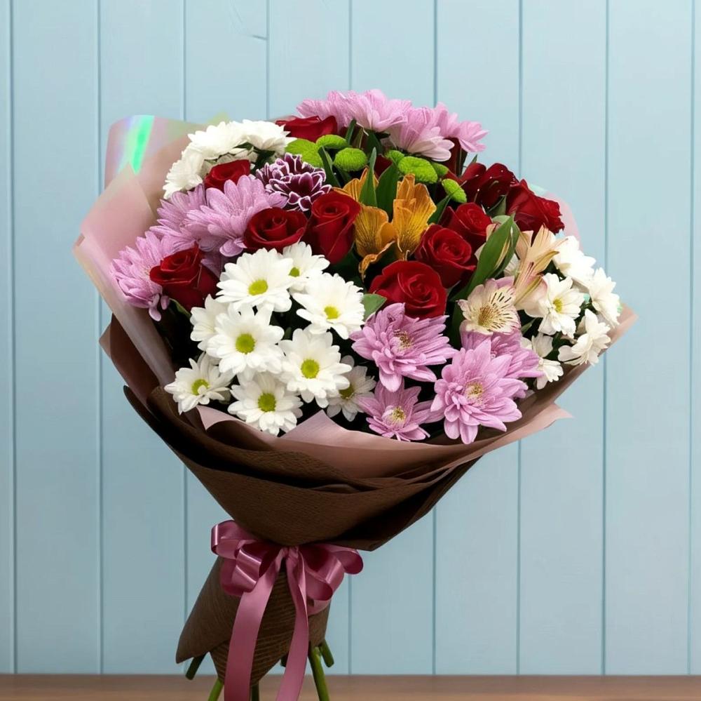 Букет цветов из: Розы, Хризантемы и Альстромерии в Сасыколи