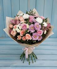 Букет цветов из:  Хризантемы, Розы и Альстромерии в Сасыколи