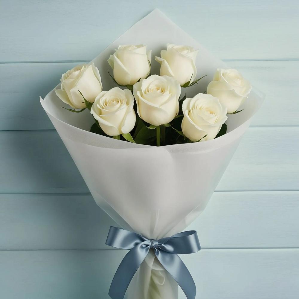 Букет 7 Белых роз Эдлесс Лав в Сасыколи